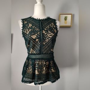 Lace top Blouse Romeo and Julieta Women green M Green Zipper Good Condition